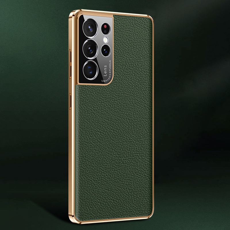 For Samsung Galaxy S23 Ultra Shockproof Phone Cover Camera Protection Genuine Leather Coated PC Electroplating Back Case For Samsung Galaxy S23 Ultra Shockproof Phone Cover Camera Protection Genuine Leather Coated PC Electroplating Back Case